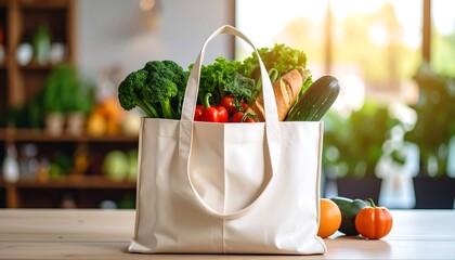 Reusable grocery bag filled with fresh produce