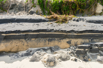 Black and white sand at Naufragados beach, tidal rhythmite deposits in Florianopolis - Brazil