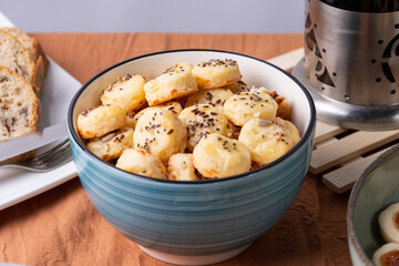 Compote bowl with homemade cheese biscuits.