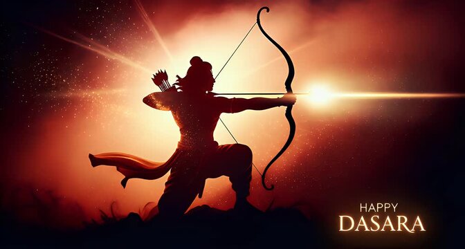 Lord Sri Ram illustration for Dasara wishes, Happy Dasara text below, 