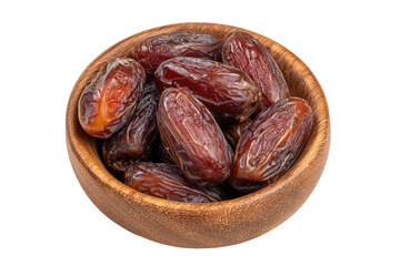 Obraz premium Dried dates in a small wooden bowl