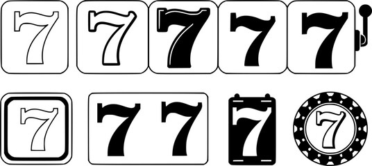 Lucky 7 icons set simple vector. Casino slot

