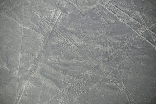 Aerial view of Nazca Lines geoglyphs in Peru