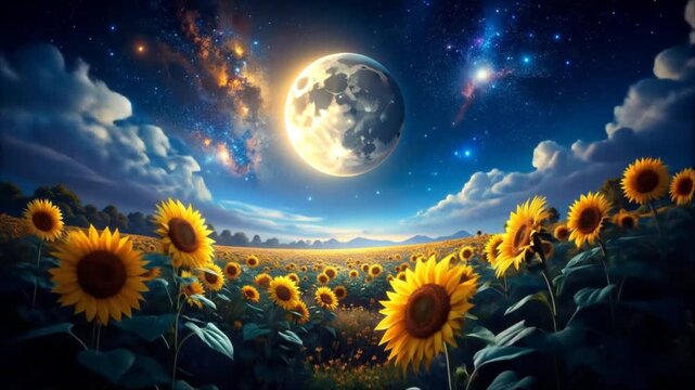 Sunflowers field under imaginary sky