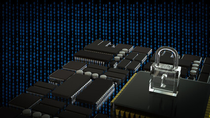 Obraz premium The Key on PCB board for IT security concept 3d Rendering.