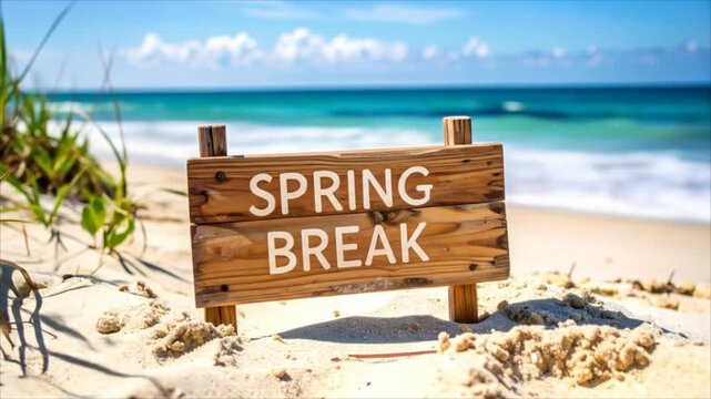 Spring break sign on beach
