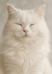 Fototapeta premium Fluffy white cat serene portrait.