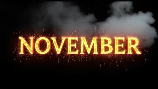 17th november text effect with smoke and sparks on a black background