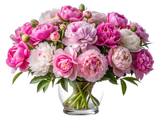 Obraz premium Mixed Pink And White Peonies In Glass Vase Isolated On White Background flowers floral isolated on a transparent background