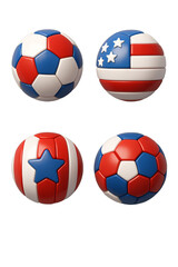 Obraz premium 3D Red, White, and Blue Balls – Soccer and Patriotic Patterns, White Background