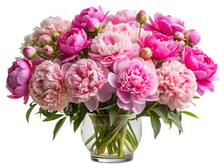 Obraz premium Pink Peony Flowers In Glass Vase Isolated On White Background peonies floral isolated on a transparent background