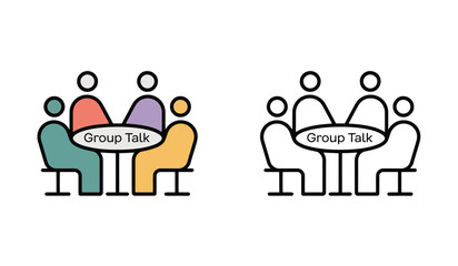 Fototapeta premium Group Talk Icon Set Depicting People Gathered Around Table for Discussion and Communication
