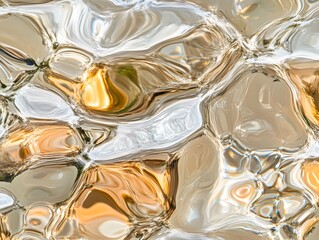 Abstract Liquid Gold Swirls, Beige and Silver Fluid Marble Texture