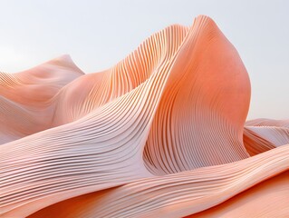 Abstract Peach Colored Waves Landscape, 3D Rendered Flowing Lines Texture