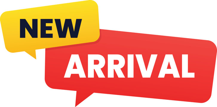 Stylish new arrival banner label and badge design template with modern speech bubble concept clothes tag layout for fashion collection retail store ecommerce promotion sale
