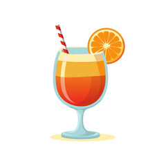 Illustration of a refreshing cocktail in a glass with a slice of orange and straw