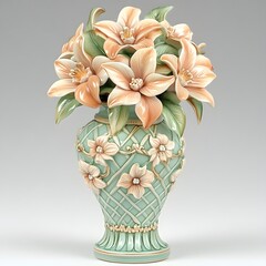 Elegant Porcelain Vase with Peach Lilies Bouquet Home Decor