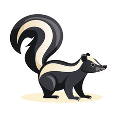 Obraz premium Cute cartoon skunk with a large fluffy tail standing. A simple vector animal illustration.