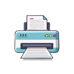 Modern office printer with paper output and document input colorful illustration