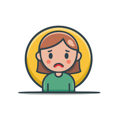 Naklejka premium Cute cartoon girl with a sad and disappointed expression, feeling unhappy, sorrow, or worry