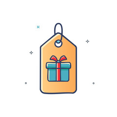 Gift tag with gift box illustration, with loop for hanging, isolated on white