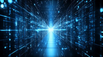 Fototapeta premium Digital Data Tunnel with Blue Light Streams
