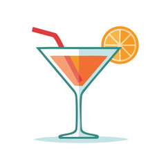 Cartoon illustration of a cocktail glass with orange slice and straw