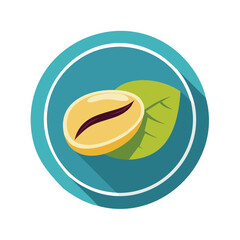 Coffee bean and leaf icon vector flat design in a circle with long shadow