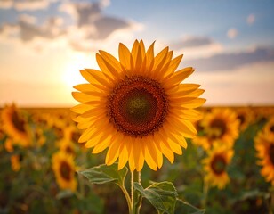 Obraz premium Vibrant sunflower in a field at sunset
