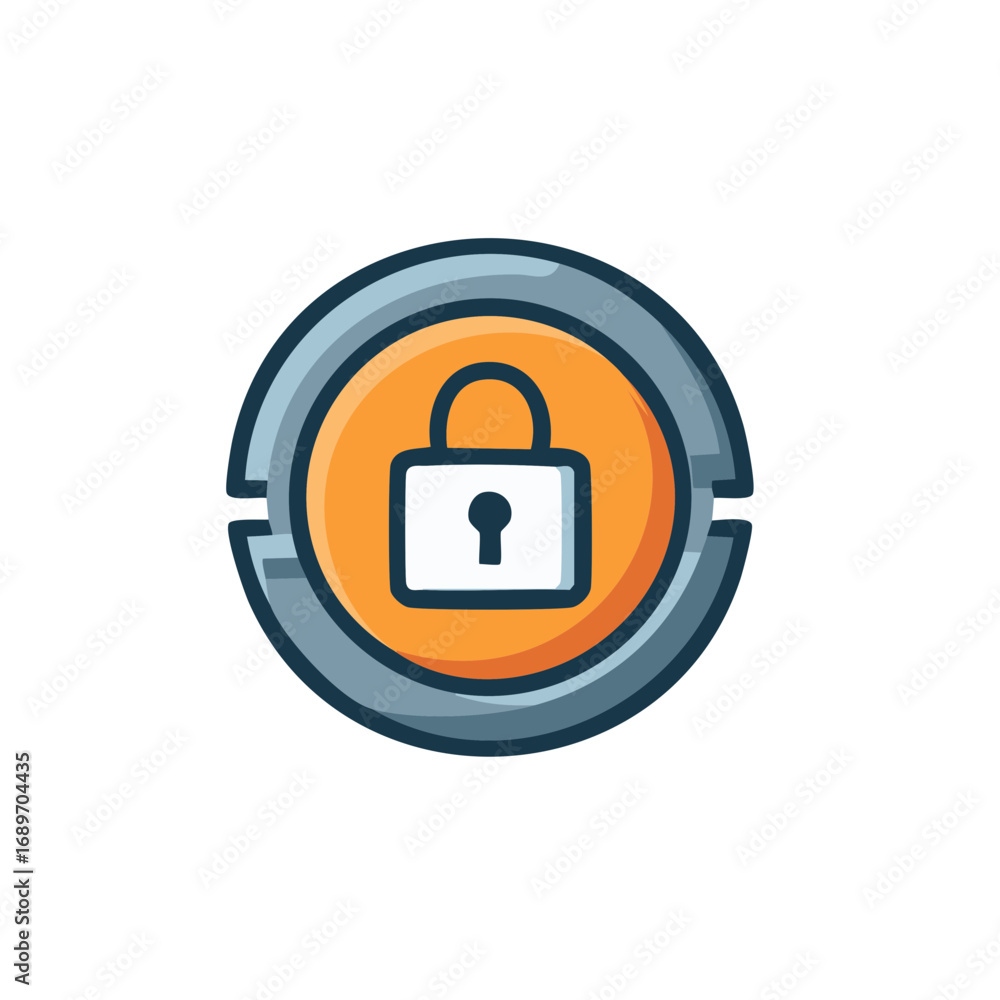 Poster security padlock icon with rounded frame illustration. digital privacy and protection sign. flat des