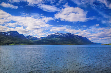 View of Hinnoya Island and Gullesfjord, Vesteralen archipelago, Northern Norway.