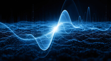 Abstract digital audio wave and sound visualization. Blue quantum data and information technology concept for virtual reality.