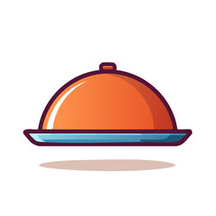 Obraz premium Bright orange food cloche serving dome on blue plate cartoon illustration