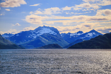 View of Hinnoya Island and Gullesfjord, Vesteralen archipelago, Northern Norway.