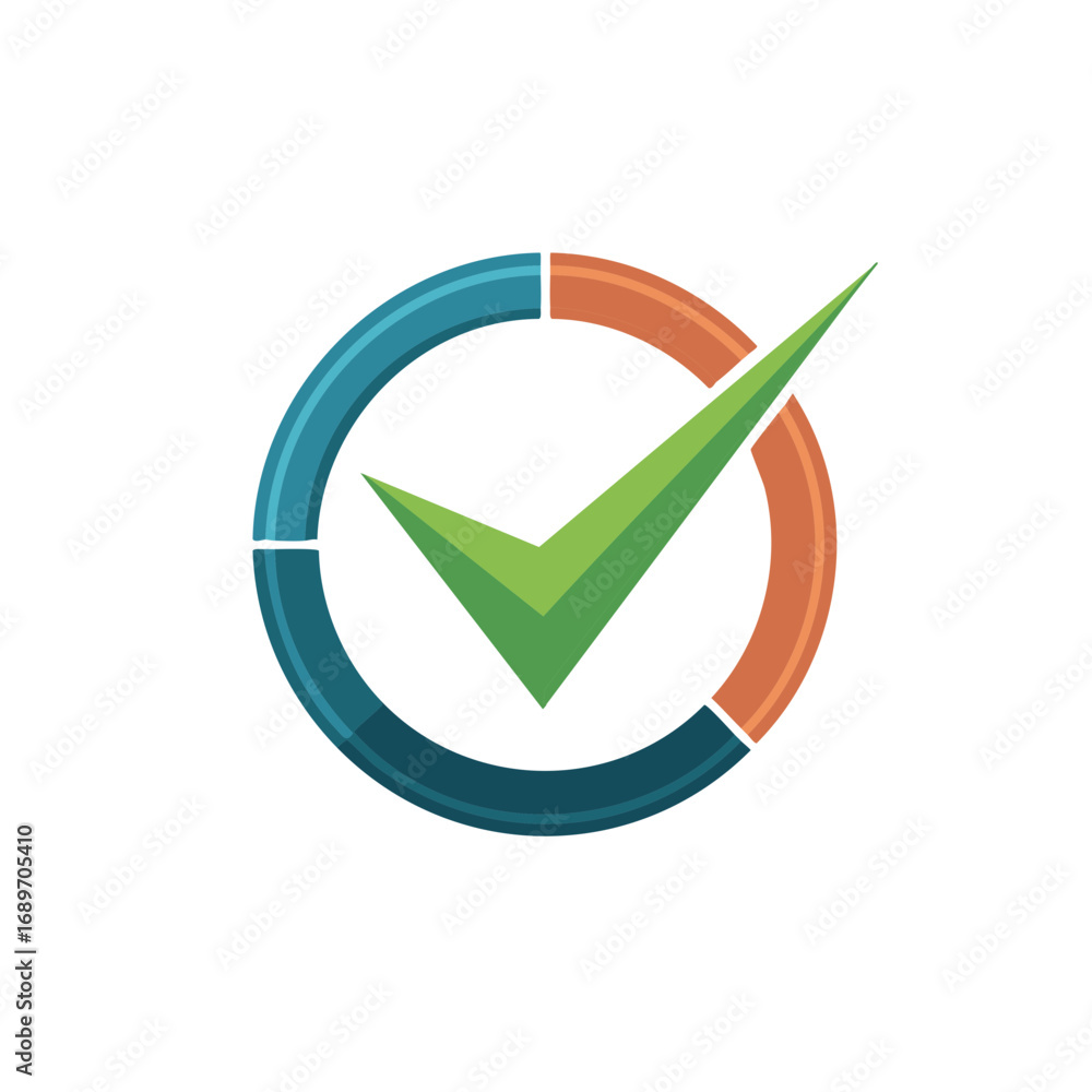 Poster checkmark inside colorful segmented circle symbolizing approval, completion, verification