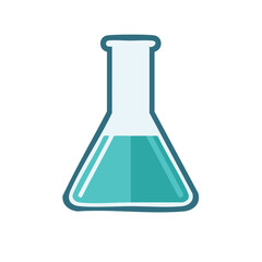 Conical Flask with Blue Liquid Experiment Research Study Laboratory Chemistry Science Labware Flat Vector