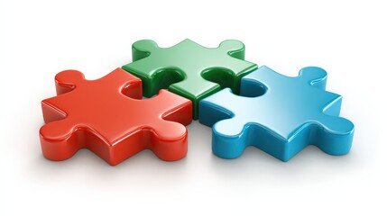 Obraz premium Colorful Puzzle Pieces in Red Green and Blue Representing Problem Solving and Teamwork Efforts