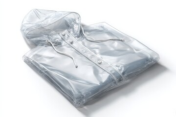 Clear waterproof raincoat with hood displayed on a clean white background for fashion or outdoor use