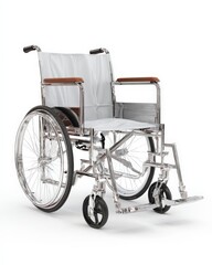 Fototapeta premium Modern wheelchair with chrome frame and comfortable seating for mobility assistance in healthcare settings