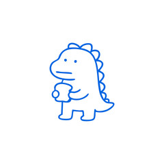 Woman waves working at computer, simple line art graphic