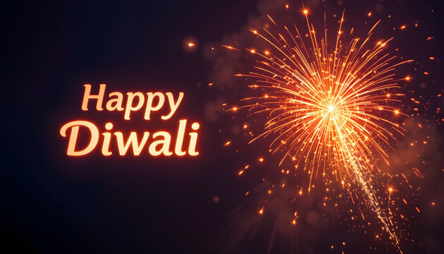 Diwali Fireworks with Glowing Greeting Text Colorful Burst on Dark Festive Background Happy Diwali Celebration Illustration