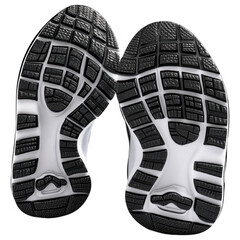 Running Shoe Soles: An intriguing close-up of two running shoe soles, meticulously designed for optimal grip and performance, set against a neutral background.