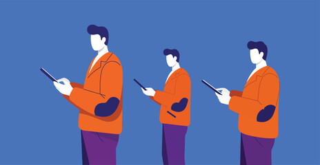 Modern Man Using Smartphone Illustration Set – Mobile User, Flat Character, Technology, People Vector Clipart