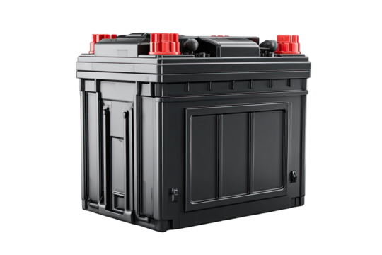 3D rendering of a dark gray car battery