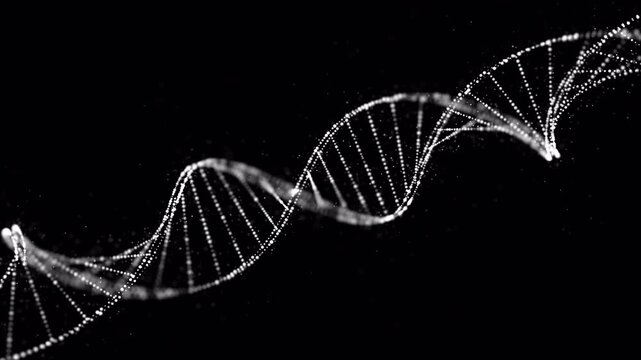 Seamless looping 3D animation of a rotating DNA double helix in clean white with alpha transparency. Perfect for overlaying on any background in medical, science, and technology projects.