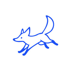 Simple blue outline drawing of a fox running