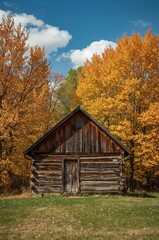 Obraz premium wooden cabin with autumn trees