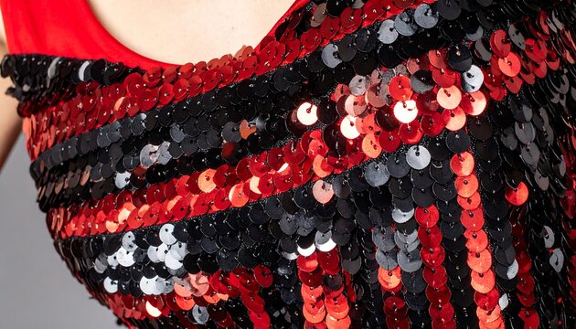 Close-up of a red and black sequinned garment