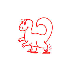 Simple red line drawing of a cartoon dinosaur walking