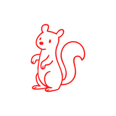 Simple red outline drawing of a cartoon squirrel